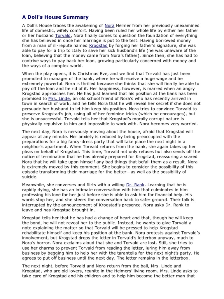 A Doll House Summary PDF A Doll's House