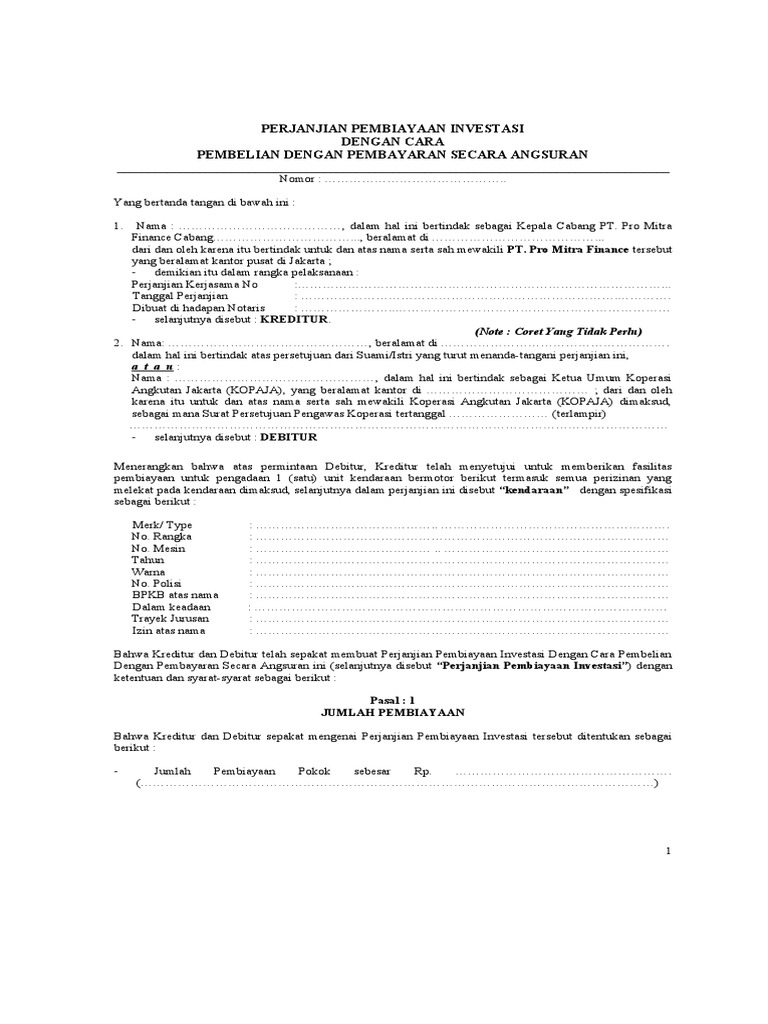 5 Perjanjian Pembiayaan Investasi Pembelian Dengan Pembayaran Secara
