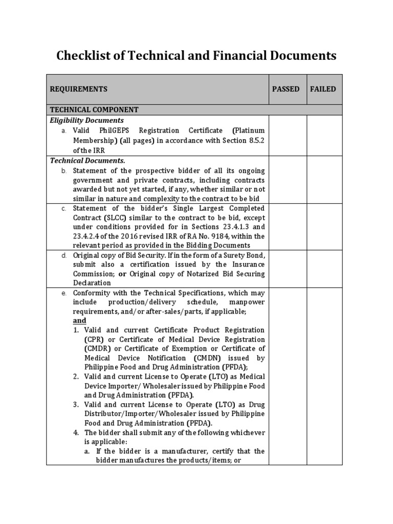 Technical and Financial Document Checklist | PDF | Specification ...