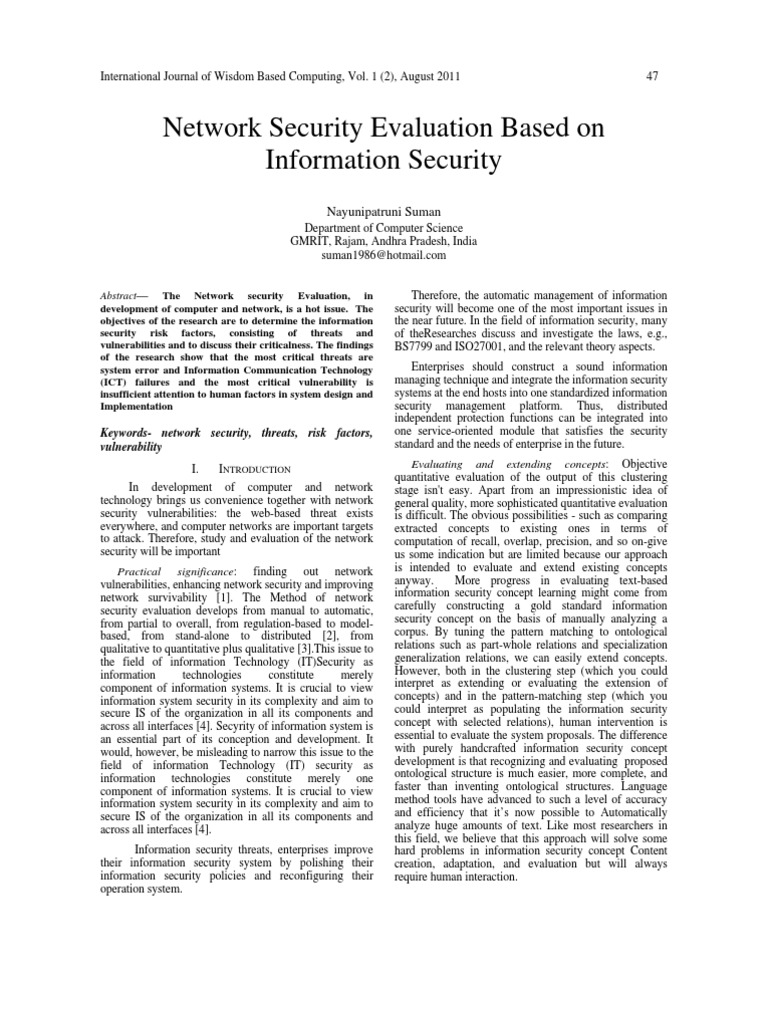Network Security Evaluation Based On Information Security ...