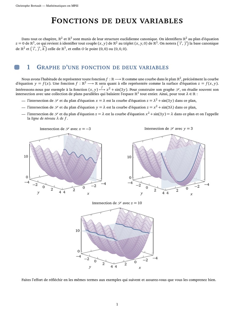 Cours - Fonctions de Deux Variables | PDF | Plan (Géométrie) | Fonction ...