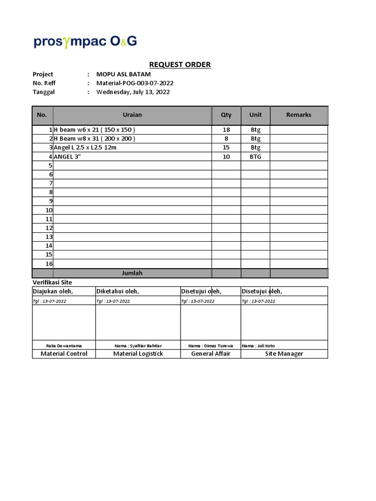 REQUETS ORDER Material 13-07-2022 | PDF