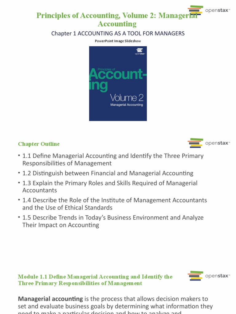 Principles of Accounting, Volume 2 Managerial Accounting Chapter 1