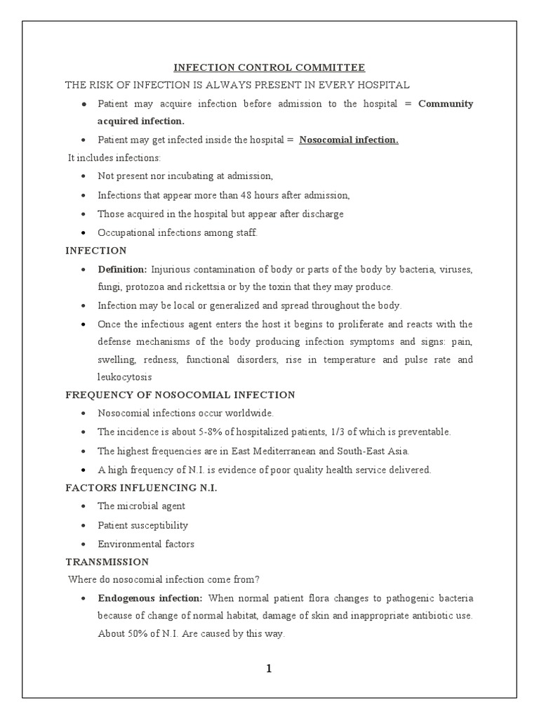 Infection Control Committee | PDF | Infection | Hospital Acquired Infection