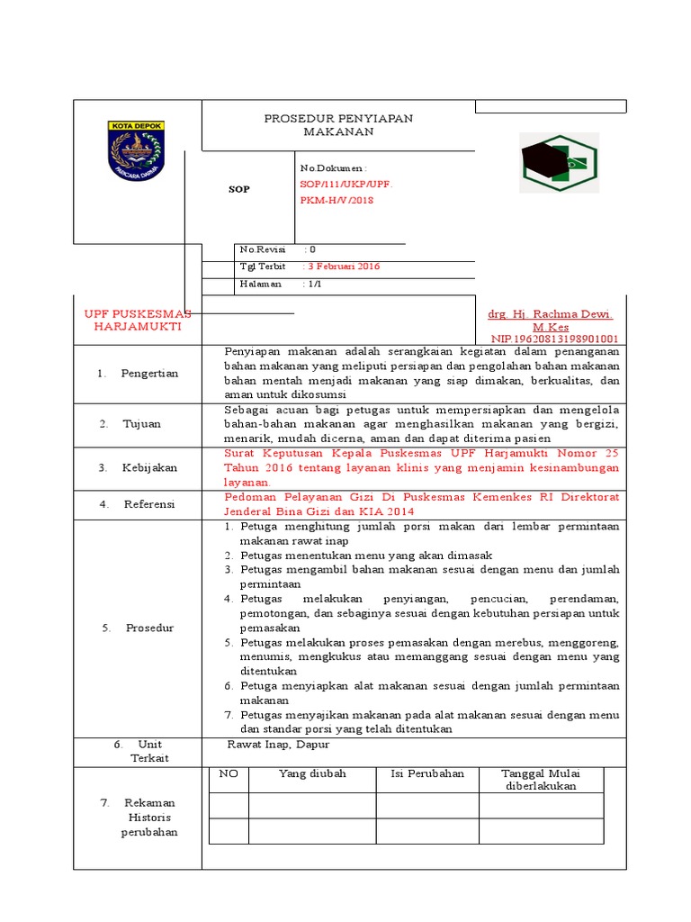 SOP Penyiapan Makanan | PDF