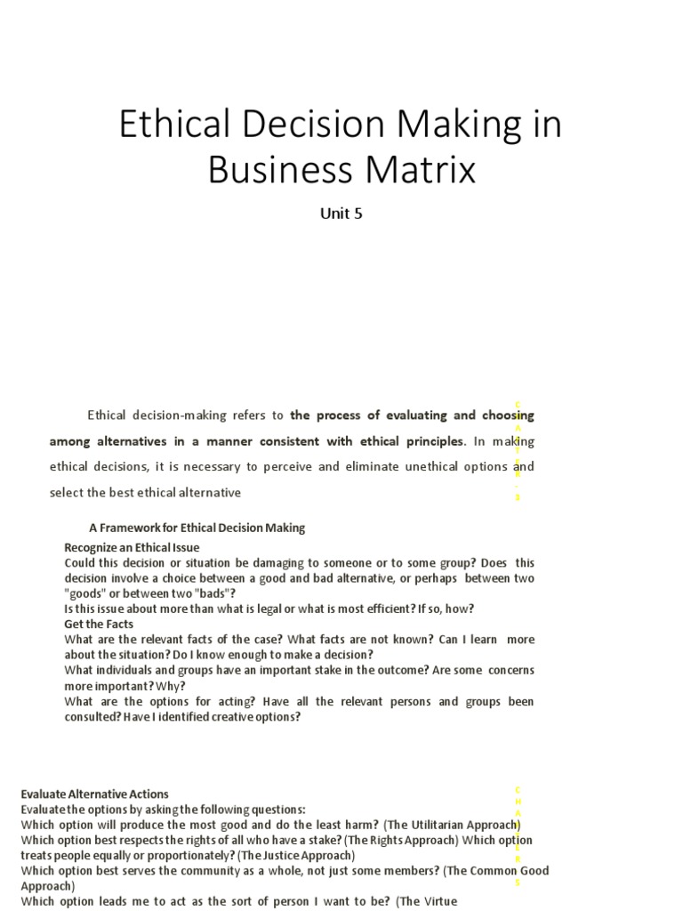 Ethical Decision Making in Business Matrix: Unit 5 | PDF | Intellectual ...
