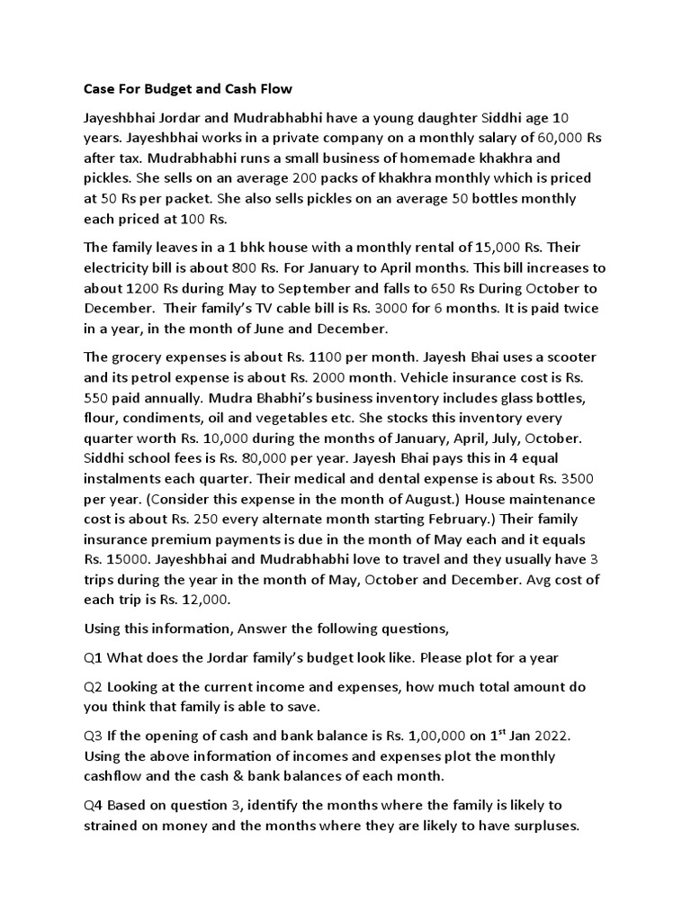 Case For Budget and Cash Flow | PDF