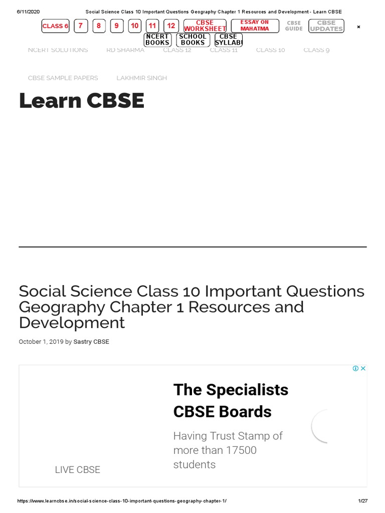 Learn CBSE Social Science Class 10 Important Questions Geography