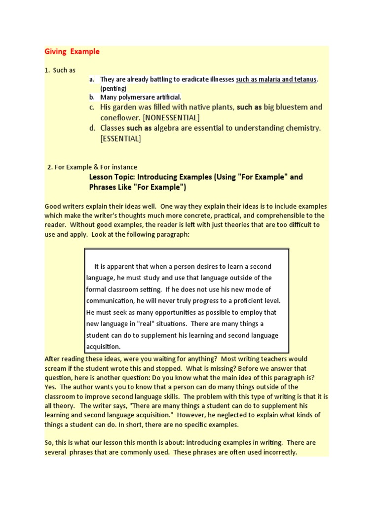 For Example For Instance, Etc | PDF | Second Language | Second Language ...