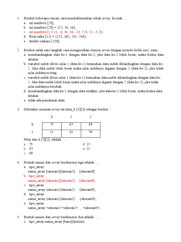Soal Pemrograman Array Full | PDF | Metode & Bahan Ajar | Komputer