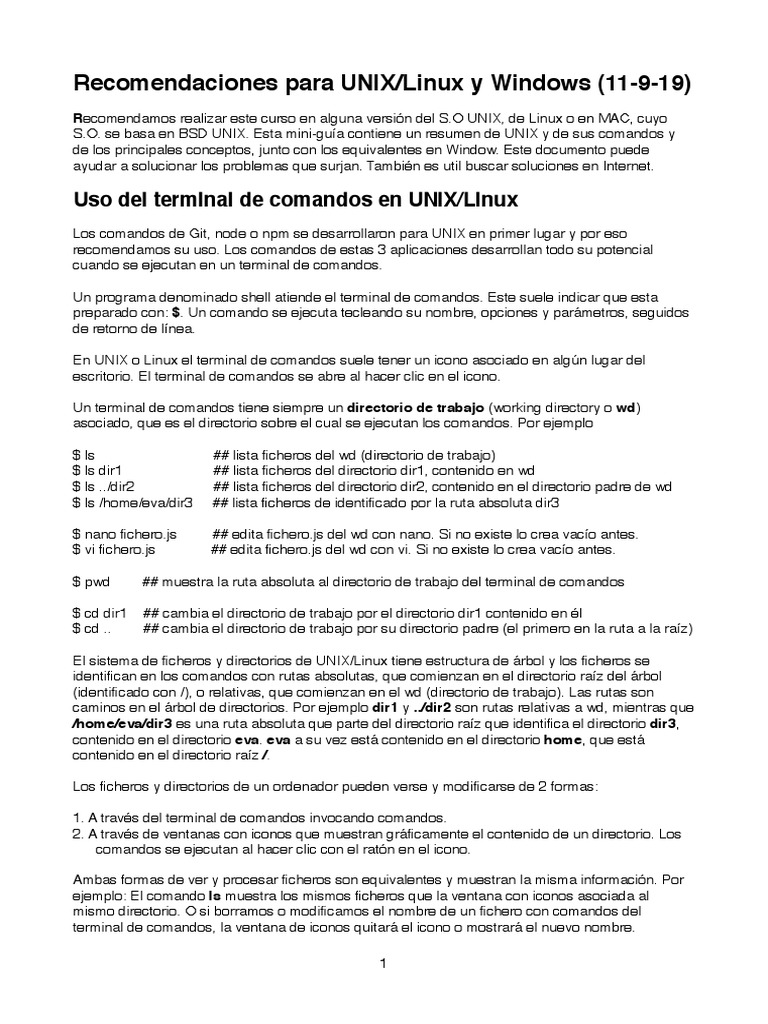 Guía de UNIX y Windows para Comandos | PDF | Archivo de computadora ...