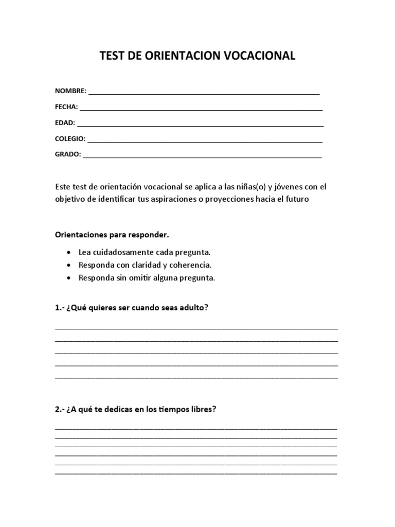 Test de Orientacion Vocacional | PDF