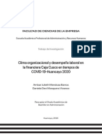 Relación entre clima organizacional y desempeño laboral en Caja Cusco durante la pandemia