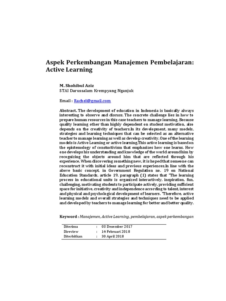 Active Learning Journal PDF Mental Processes Constructivism