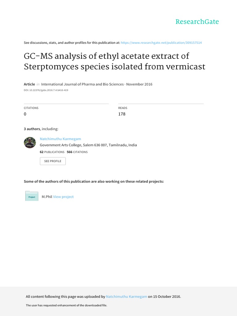GC-MS Analysis of Ethyl Acetate Extract of Sterptomyces Species ...