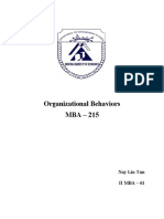 Organizational Behaviors MBA - 215: Nay Lin Tun Ii Mba - 61