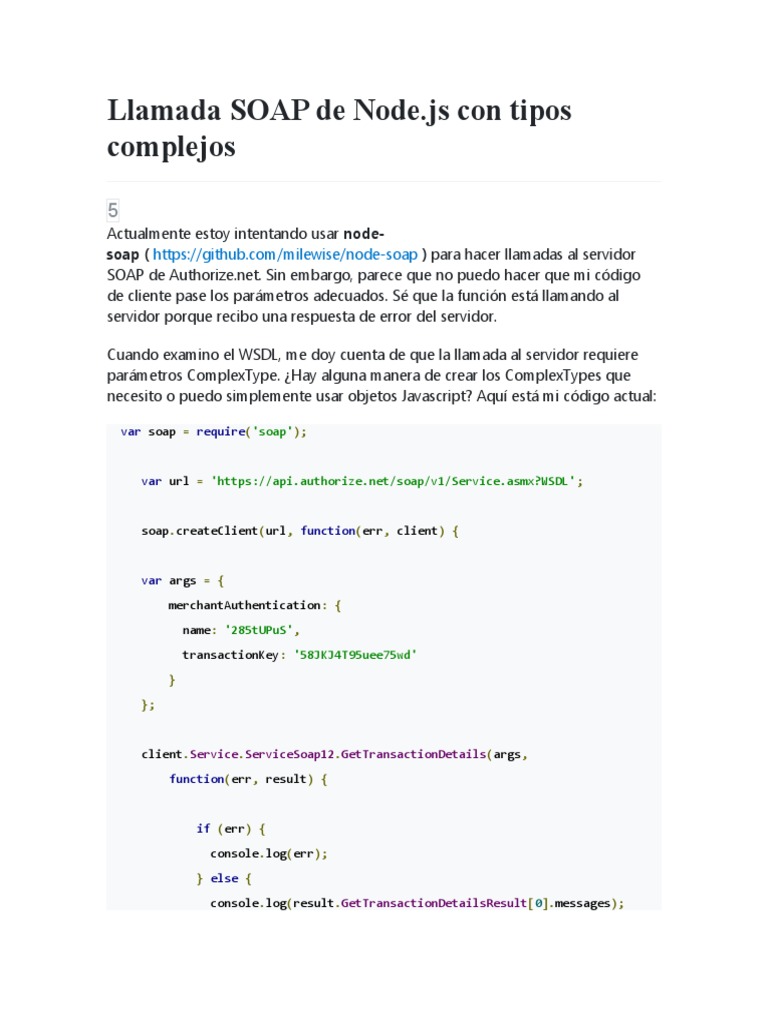 Llamada SOAP de Node PDF Jabón Script Java