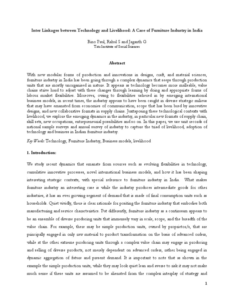 Inter Linkages Between Technology and Livelihood A Case of Furniture