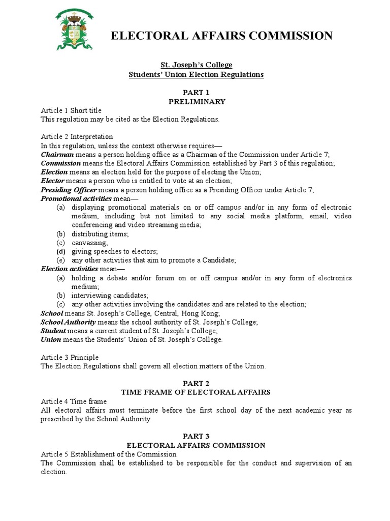 St. Joseph's College 148th Students' Union Election Regulations