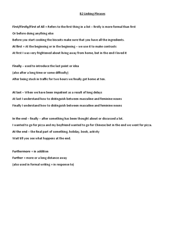 B2 Linking Phrases and Exercises | PDF | Foreign Language Studies ...