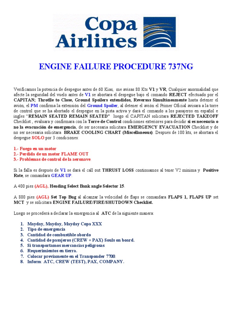Engine Failure Procedure Copa 737 NG PDF