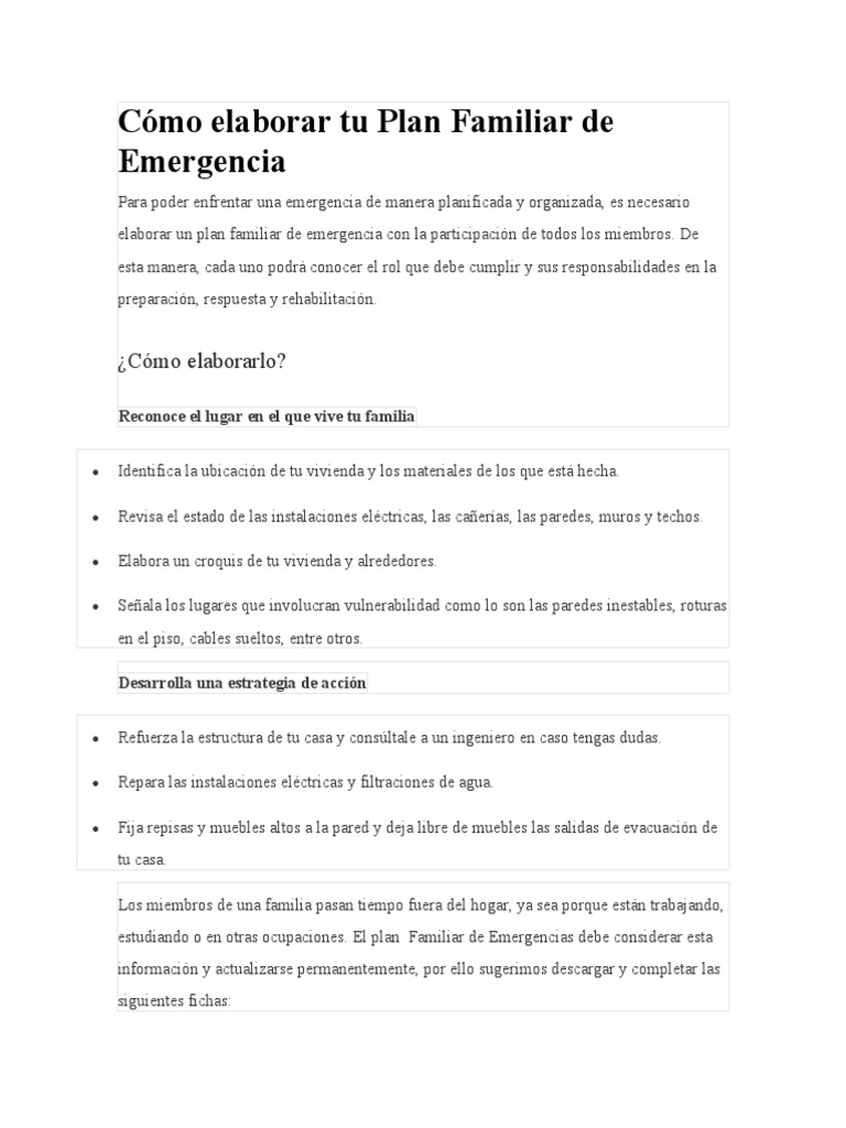 Cómo Elaborar Tu Plan Familiar de Emergencia | PDF | Defensa Civil