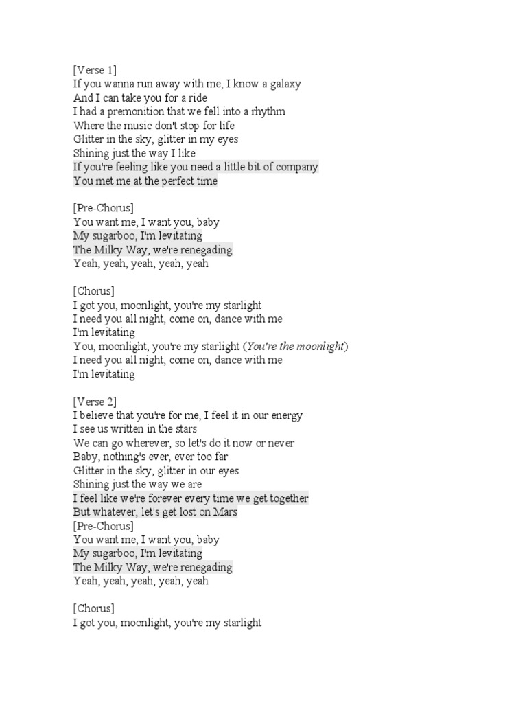 Song Lyrics Levitating