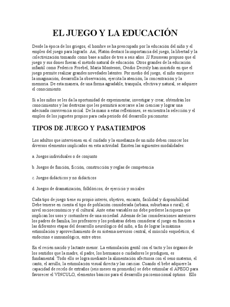 Juegos y Educación Infantil | PDF | Educación de la primera infancia ...