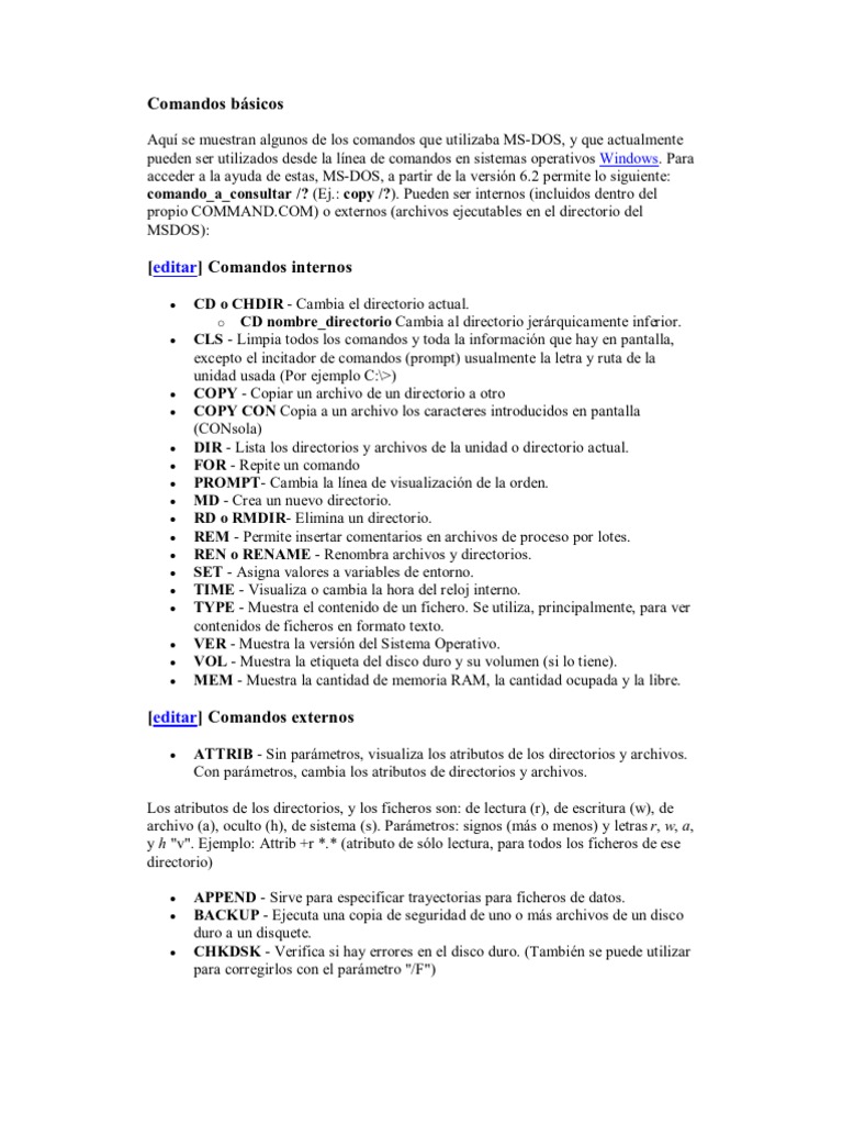 Comandos Básicos | PDF | Dos | Archivo de computadora