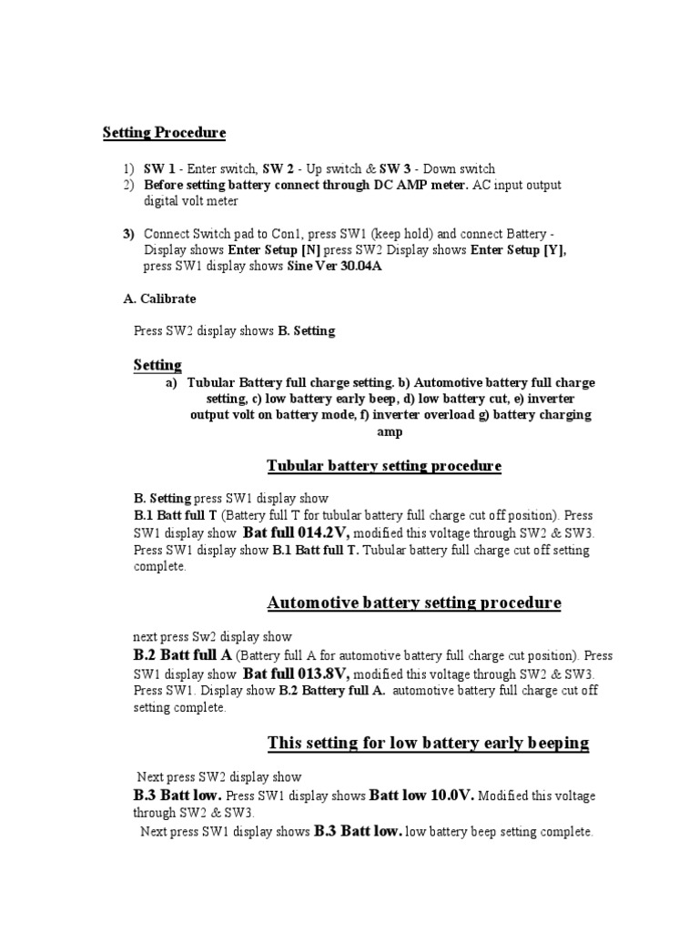 Setting Procedure | PDF | Power Inverter | Battery Charger