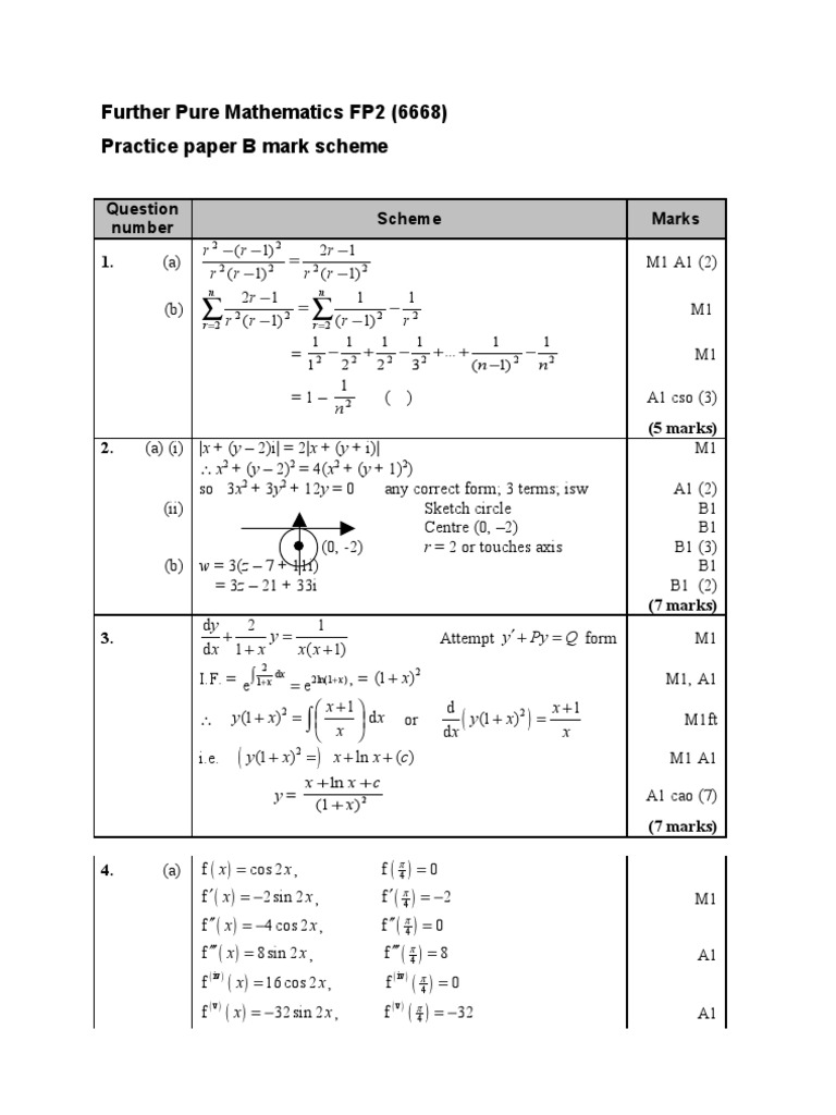 Further Pure Math FP2 Mark Scheme | PDF