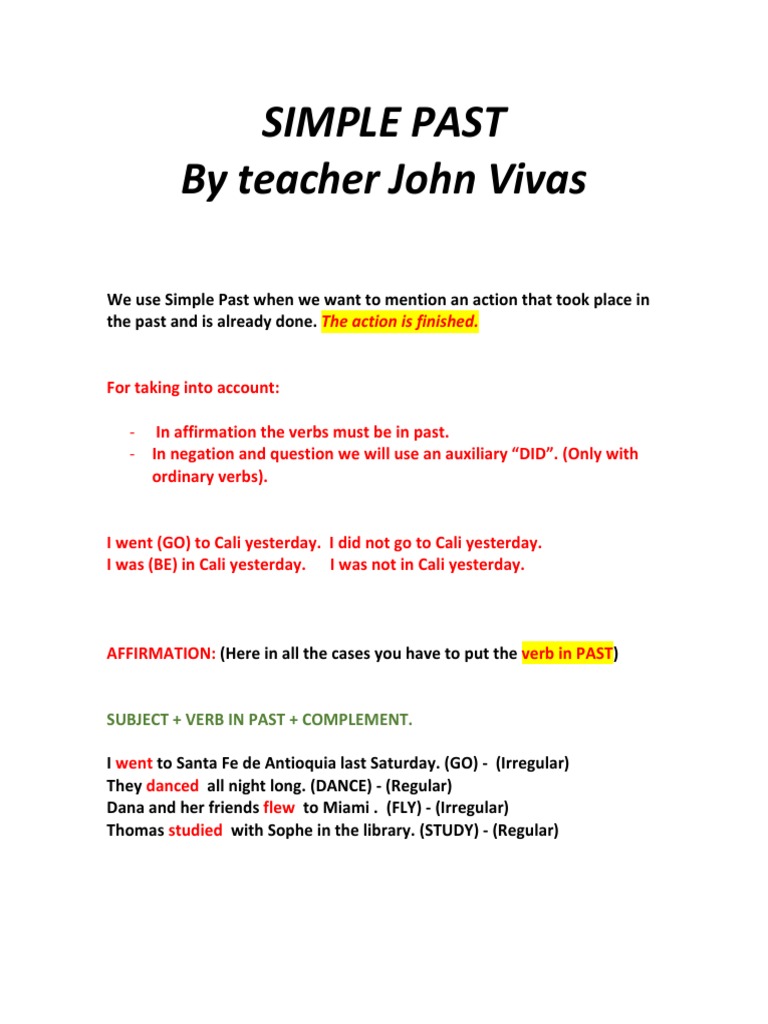 Simple Past Explanation | PDF