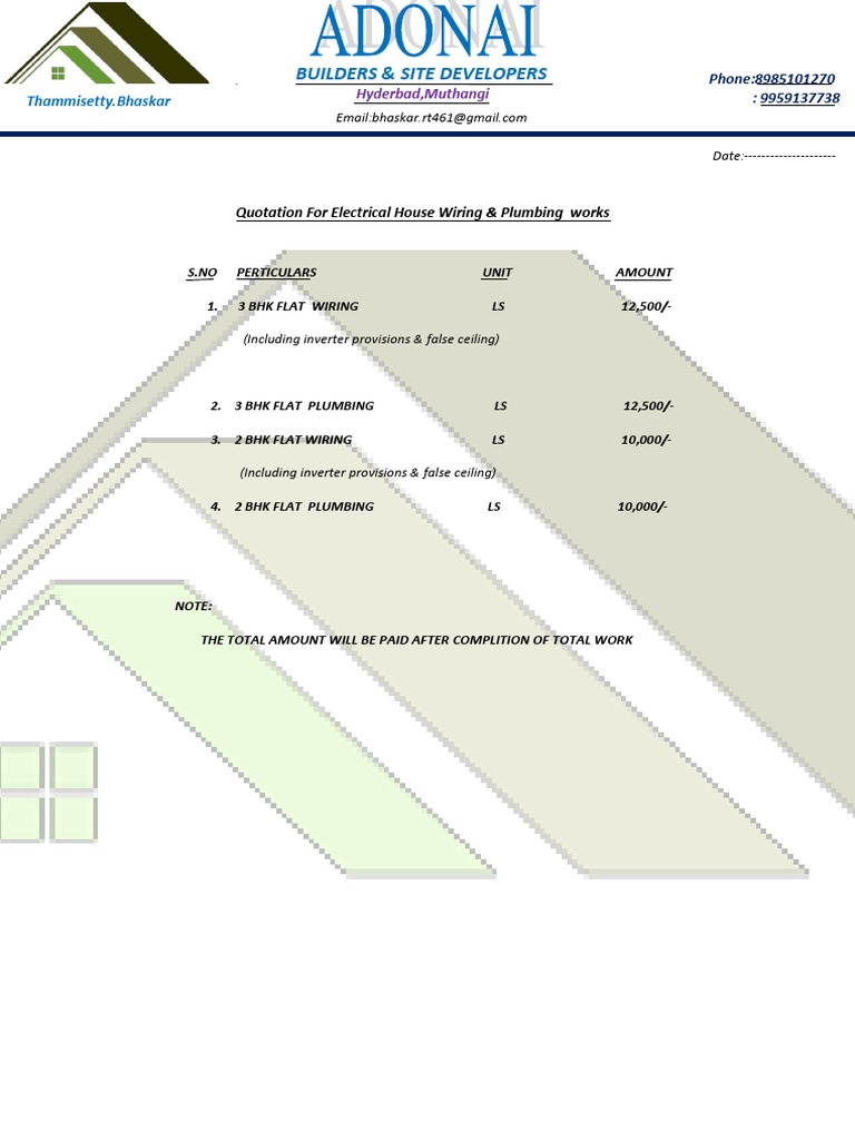 Quotation for Electrical & Plumbing Work | PDF