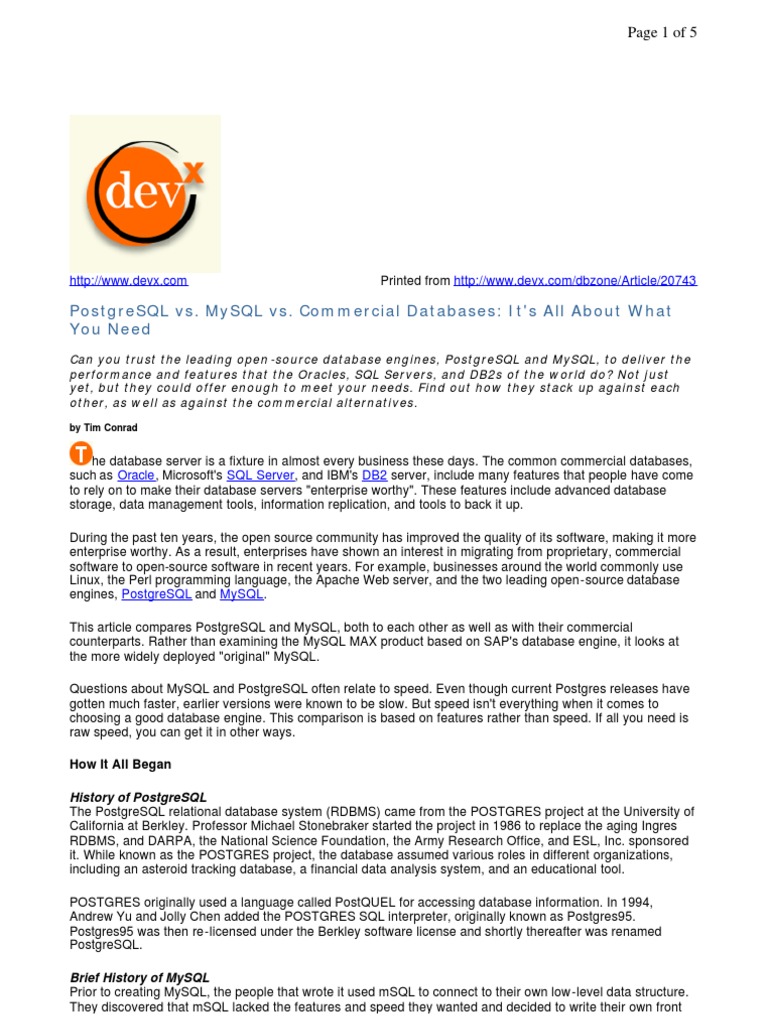 Postgresql Vs Mysql Vs Db2 Vs MSSQL Vs Oracle | PDF | Postgre Sql | My Sql