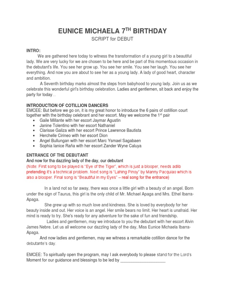Emcee Script for Eunice's 7th Birthday | PDF | Art