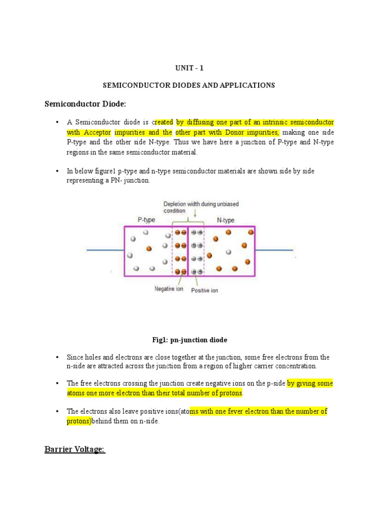 UNIT 1 Semiconductor Diodes and Applications PDF PN Junction