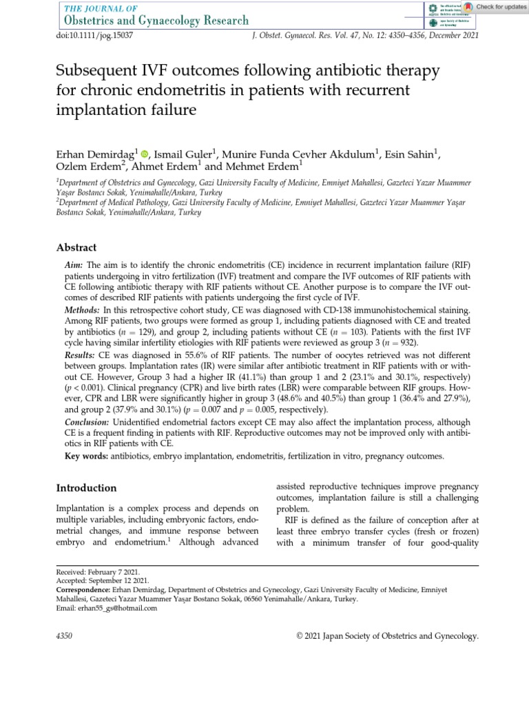 J of obstet and gynaecol 2021 demirdag subsequent ivf outcomes