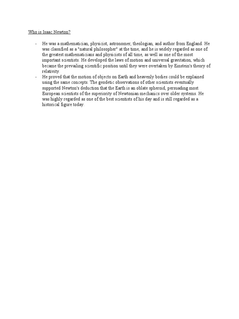 Isaac Newton: Pioneer of Physics and Math | PDF | Social Science | History