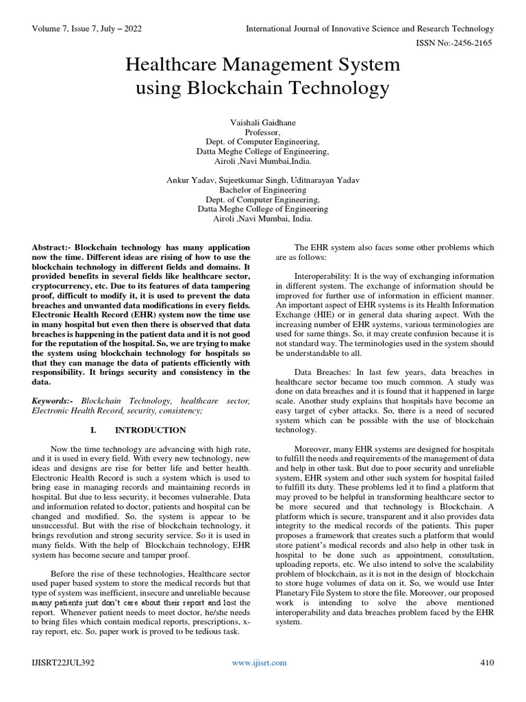 Blockchain-Based Healthcare Management | PDF | Electronic Health Record ...