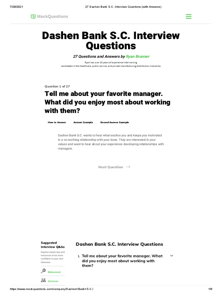 27 Dashen Bank S.C. Interview Questions (With Answers) | PDF | Banks ...