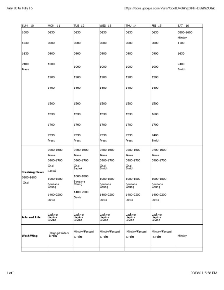 Weekly Schedule: July 10-16 | PDF