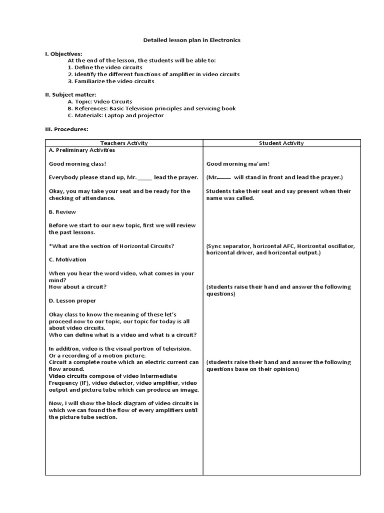 Detailed Lesson Plan - Video Circuit | PDF | Detector (Radio) | Amplifier