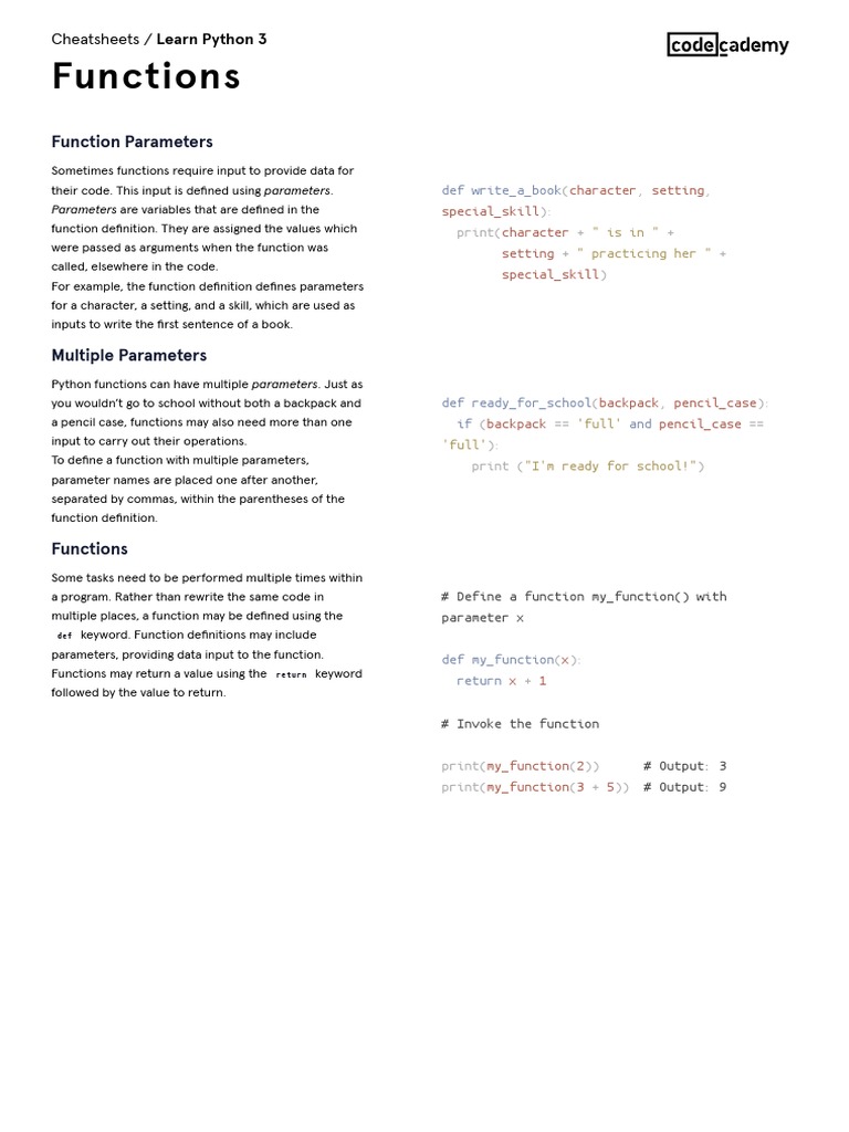 Learn Python 3 - Functions | PDF | Parameter (Computer Programming ...