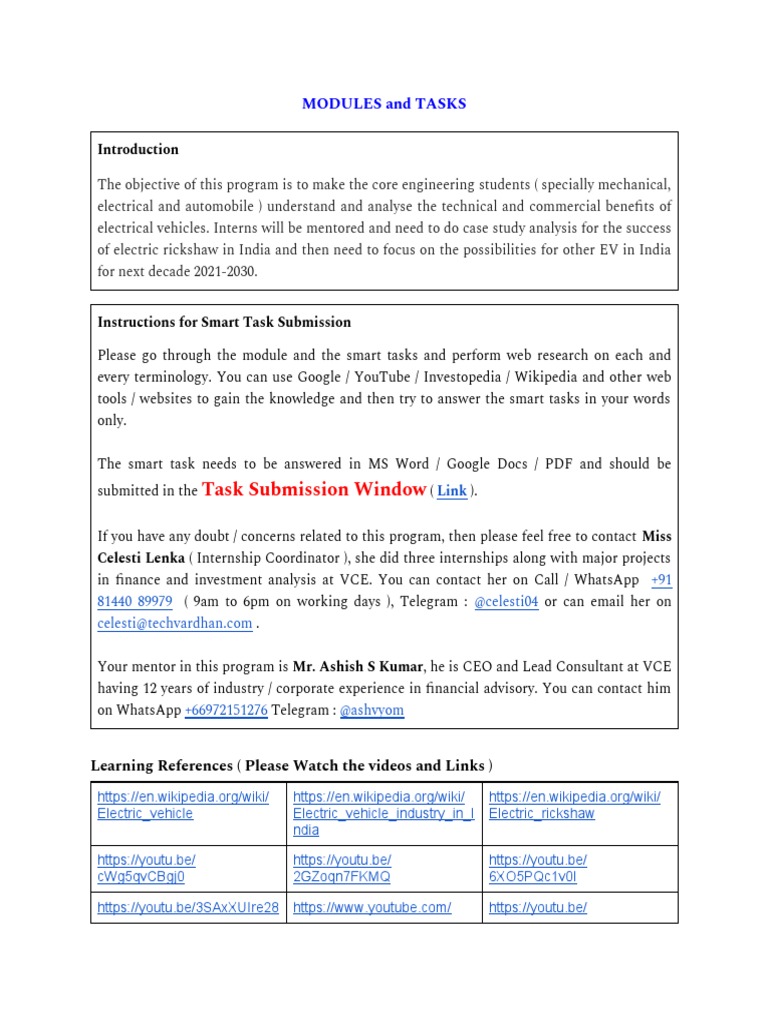 Task Submission Window: Modules and Tasks | PDF | Electric Vehicle ...