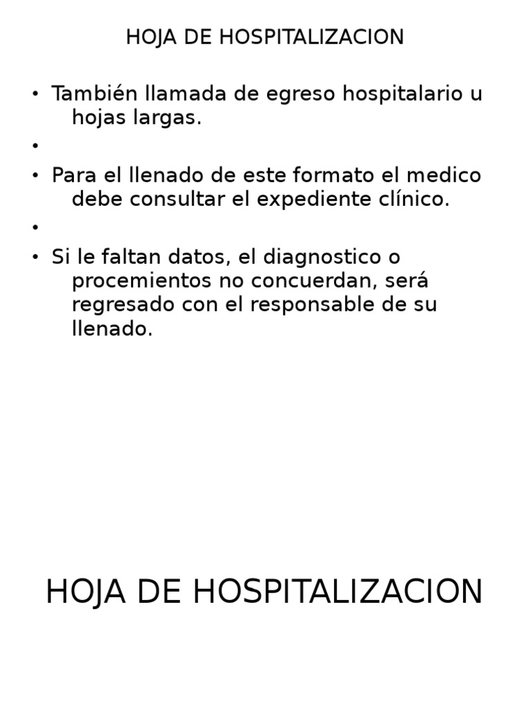 Hoja de Hospitalizacion y Egreso
