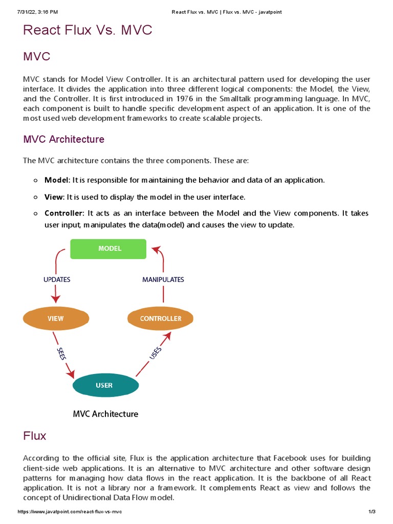 React Flux vs. MVC - Flux vs. MVC | PDF | Model–View–Controller ...