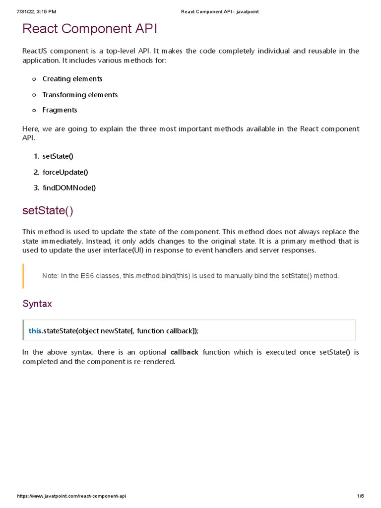React Component API | PDF | Information Technology Management