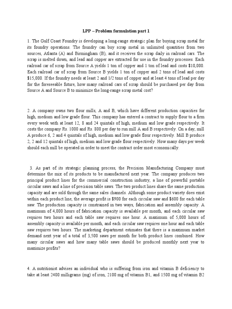 LPP Problem Formulation Strategies | PDF | Foundry | Scrap