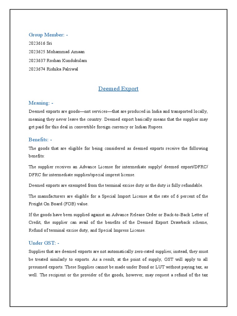 Deemed Export Under GST PDF Value Added Tax Exports