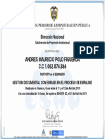 Certificado ANDRES MAURICIO POLO FIGUEROA Curso GESTION DOCUMENTAL CON ENFASIS EN EL PROCESO DE EMPALME